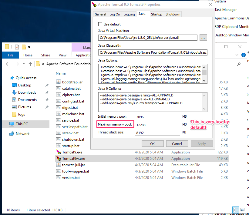 tomcat heap settings on Windows