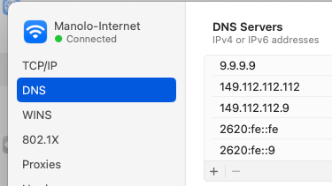 macOS DNS servers settings