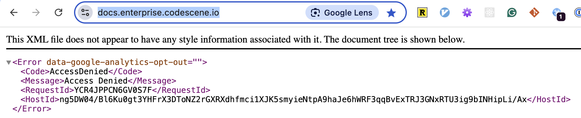 403 - Access denied from S3 when accessing docs.enterprise.codescene.io